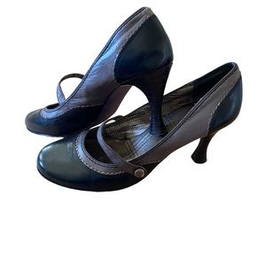 Bobbi Blu Donna Mary Jane Black & Pewter Leather Size 10 EUC
